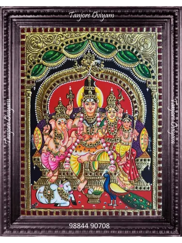 Traditional Shiva Family Painting with Shiva, Parvati, Ganesha, and Murugan